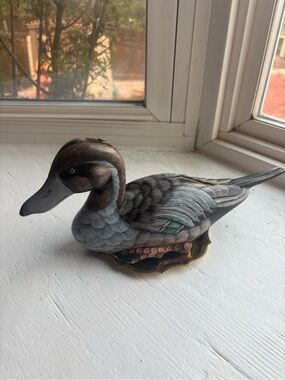 Hand-Painted Gray and Brown Decorative Duck Figurine